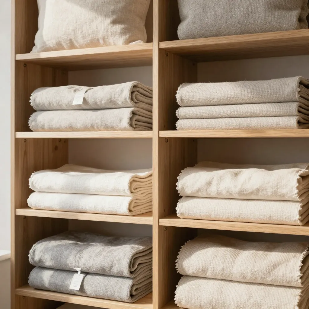 Textile collection display with neutral fabrics